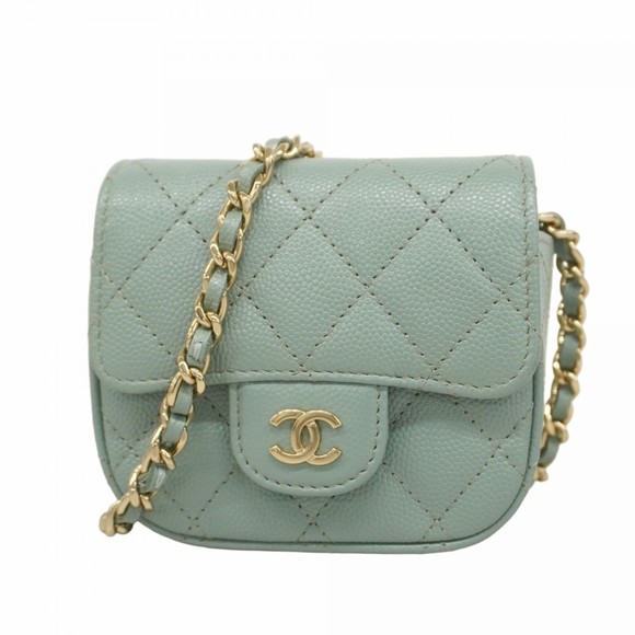 Chanel Matelasse Shoulder Bag with Chain, Caviar Leather, Blue-Green, Champag... - Picture 1 of 12